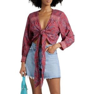 Veronica Beard Sarah Puffed Sleeves Floral Wrap Top Size S